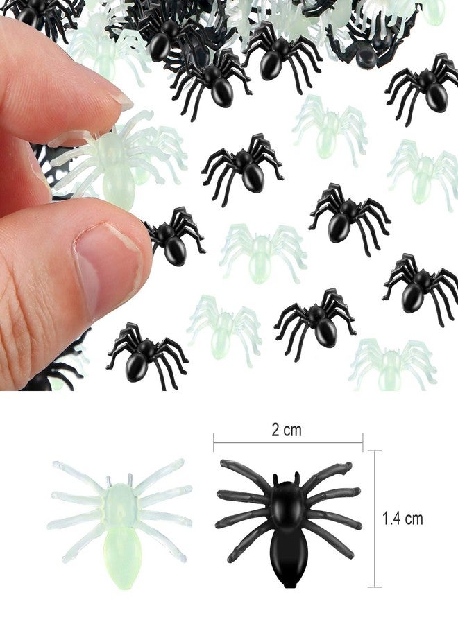 JOVITEC 200 Pieces Halloween Plastic Black Fake Spider and Luminous in Dark Realistic Small Spiders Prank Props for Party Costume Carnival Halloween Joking Decor - Image 3